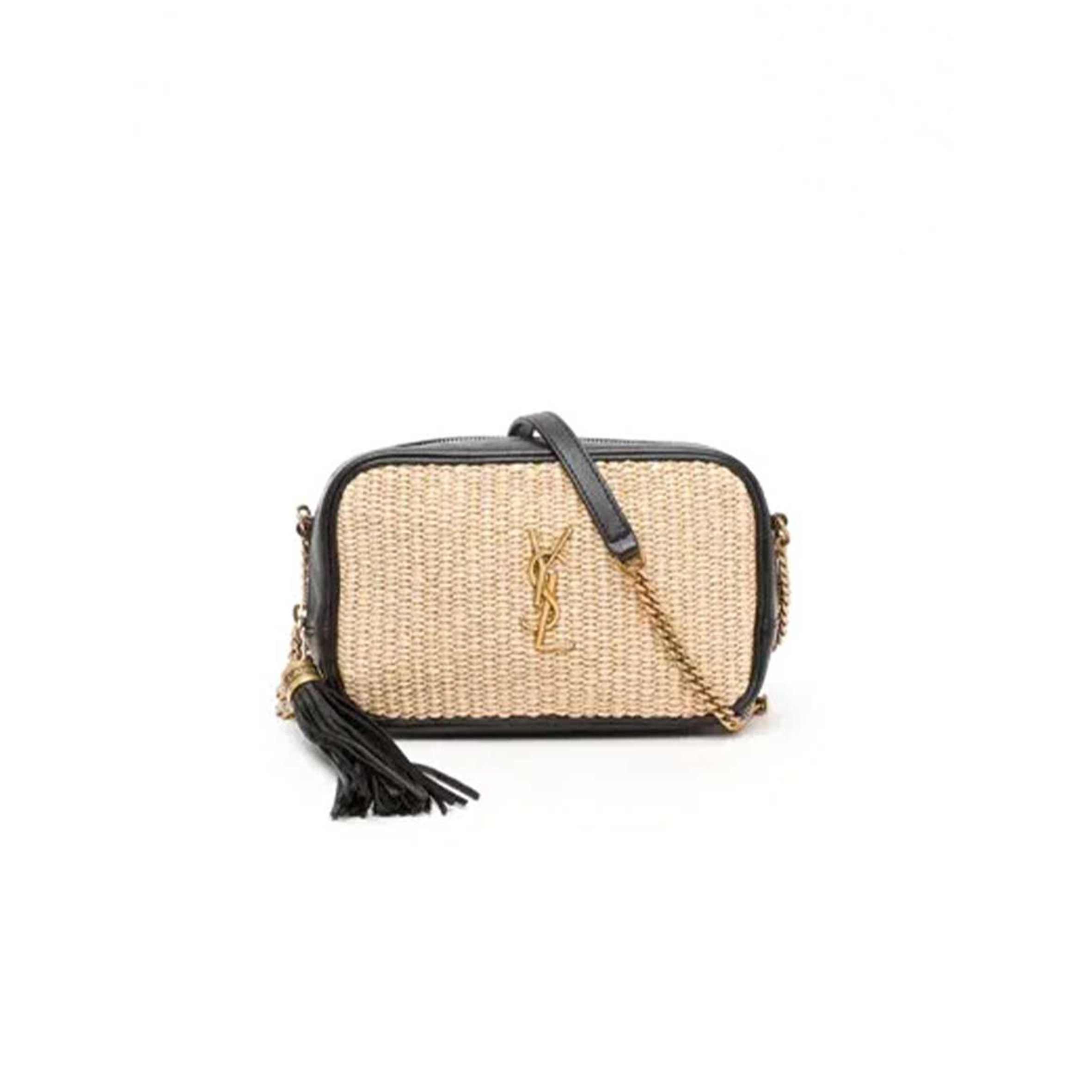 YSL LOU MINI YSL MONOGRAM RAFFIA CAMERA BAG 585040 (18*10*5cm)